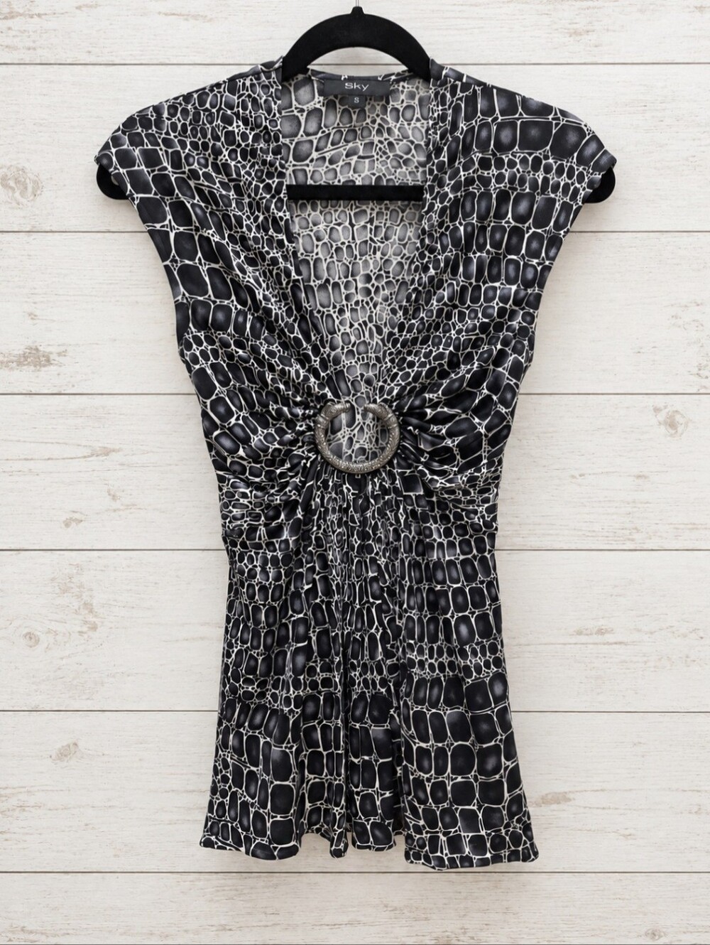 Sky 100% Silk Snake Print Blouse Top with Double Snake Embellishment Small - Picture 2 of 5